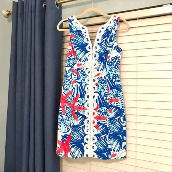 Lilly Pulitzer Size 0 She Shells Janice Shift Dress w/Lace Excellent Condition - Picture 14 of 16